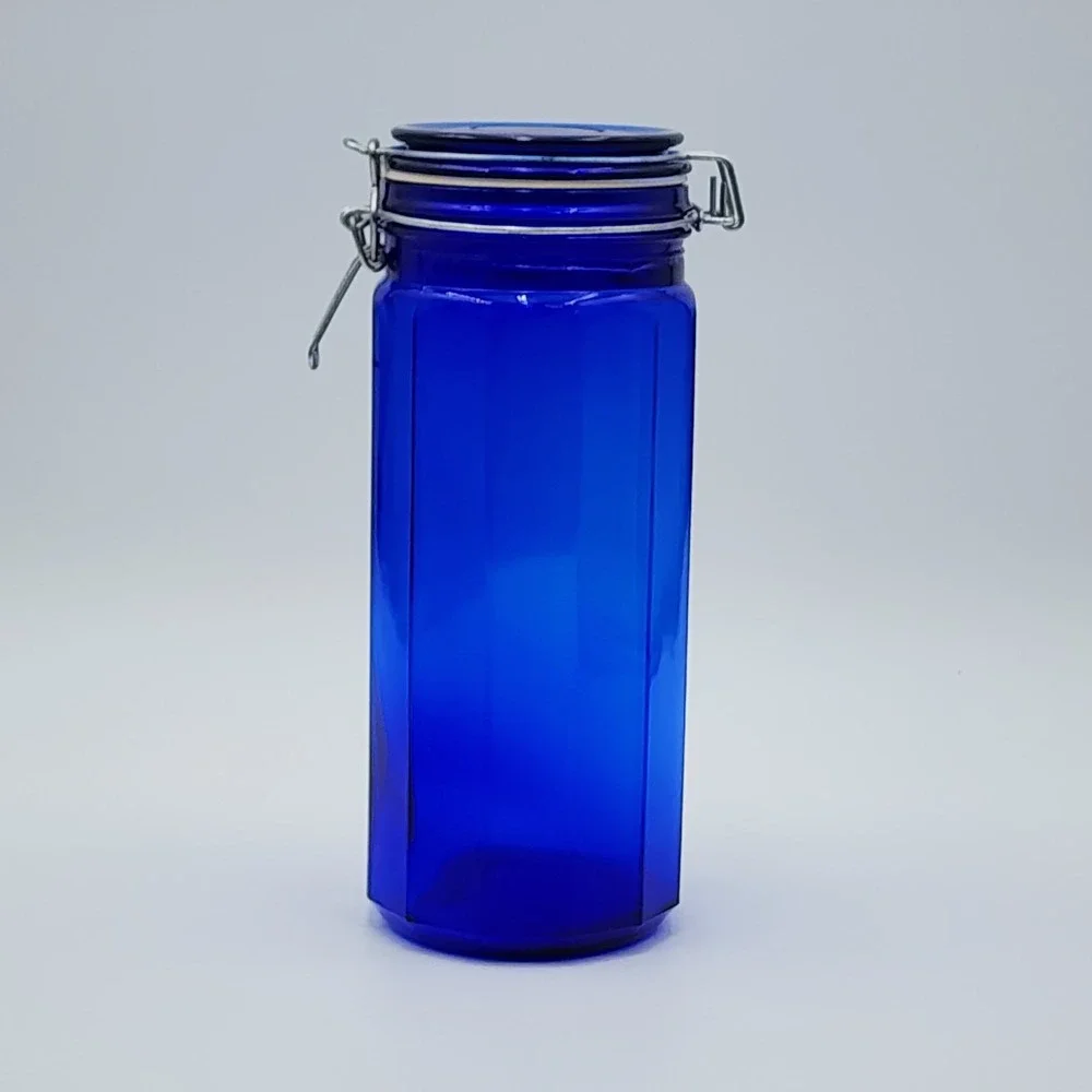 Vintage Cobalt Blue Glass Canister Jar 12 Panel Wire Bail Lid 1930–1950s USA 10